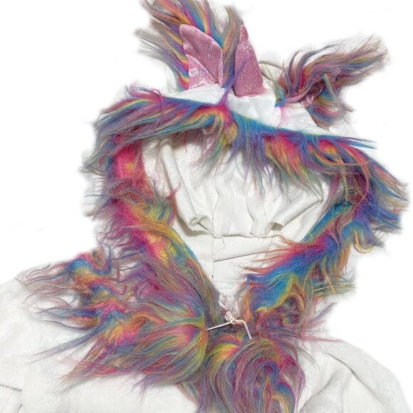 Girls Rainbow Unicorn Faux Fur Velour Dress Up Halloween Costume - Picture 3 of 4